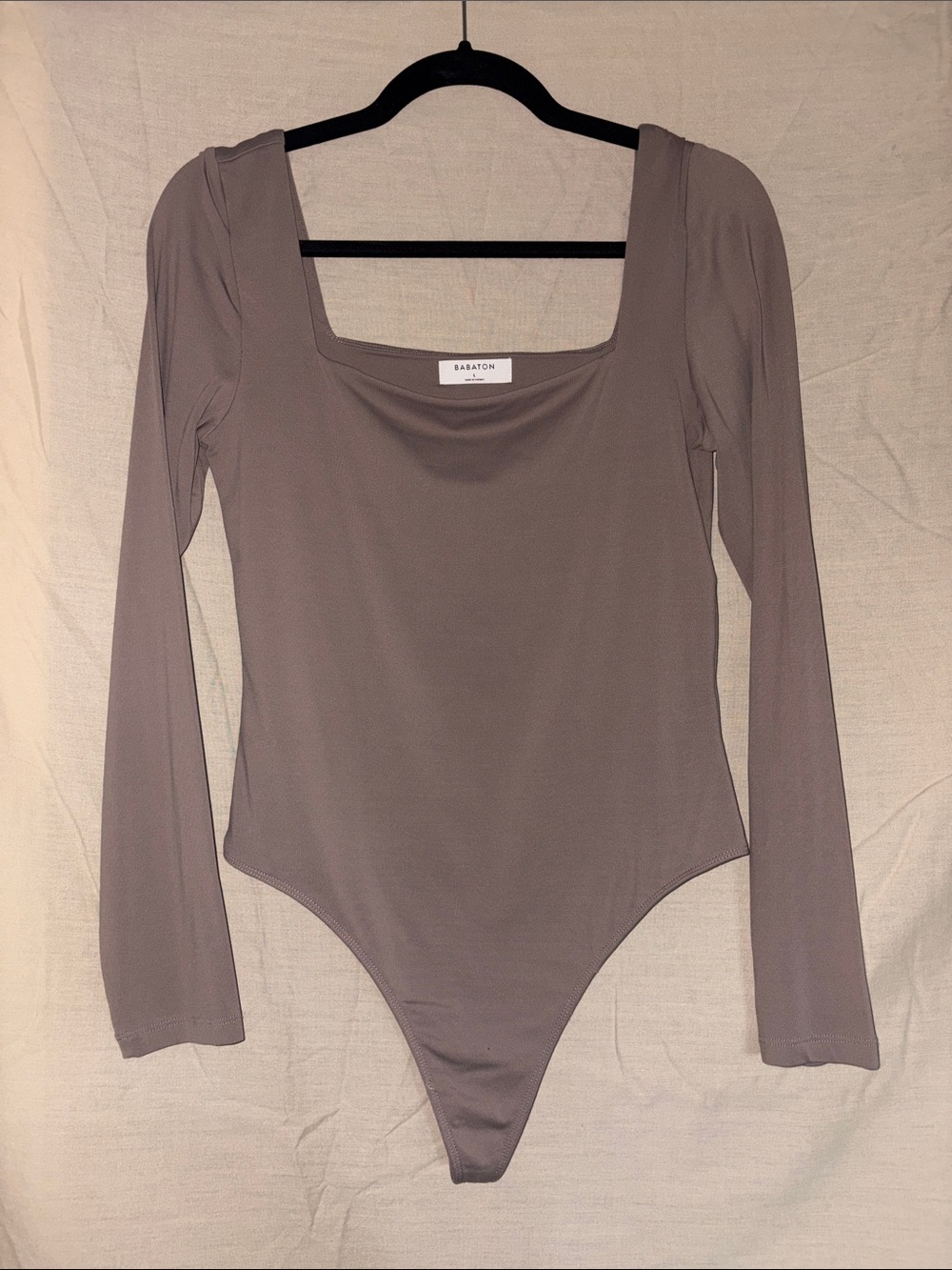 Babaton Long-Sleeve Square Neck Bodysuit - Taupe